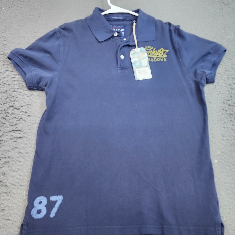 Funky Buddha Mens Navy Blue Short Sleeve Cotton Polo Shirt XL FBM06-11116 NEW